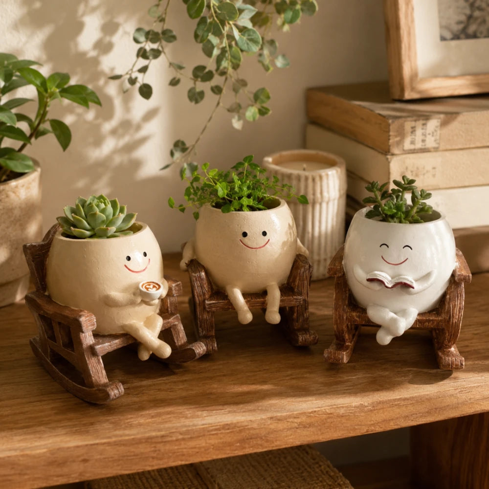 Smiley Rocking Chair Planter